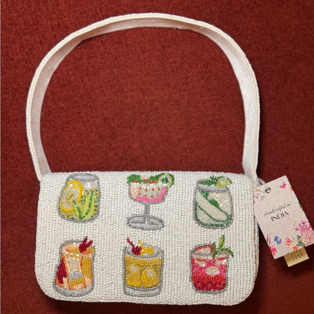 NWT Made in India Drinks Cocktails Vacation Summer Beaded Embellished Bag